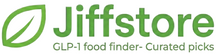 Jiffstore logo with a leaf icon on a white background